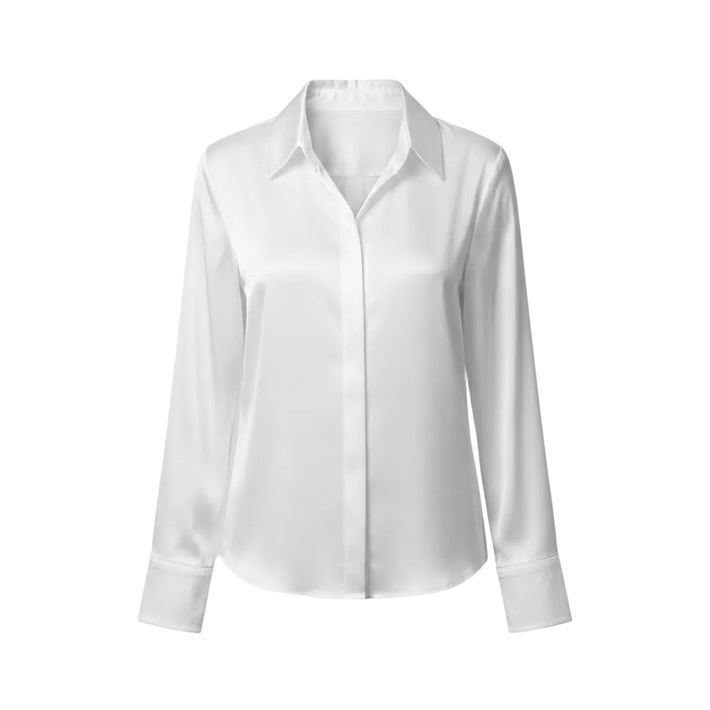 Women's elegant satin long sleeve blouse in White