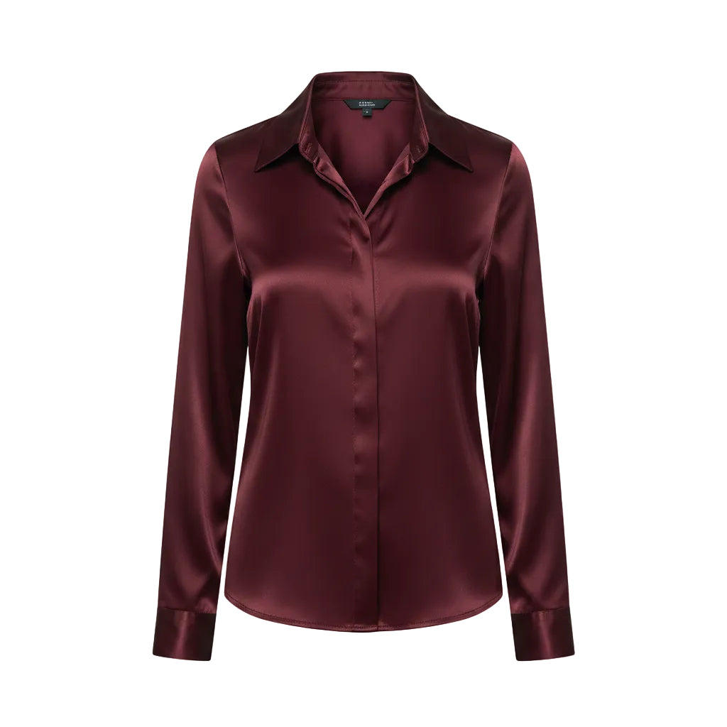 Women's elegant satin long sleeve blouse in Burgundy9