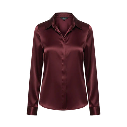 Women's elegant satin long sleeve blouse in Burgundy9