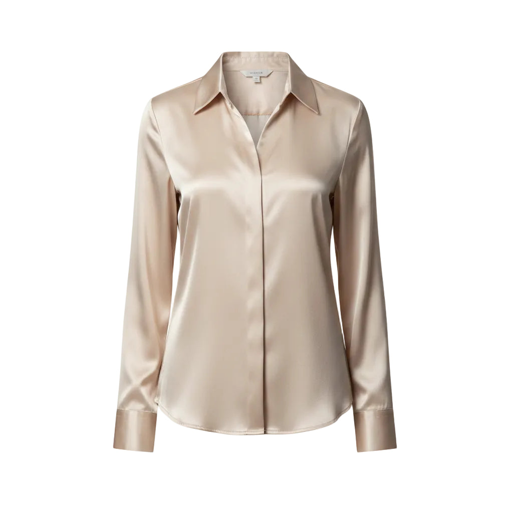 Women's elegant satin long sleeve blouse in Champagne