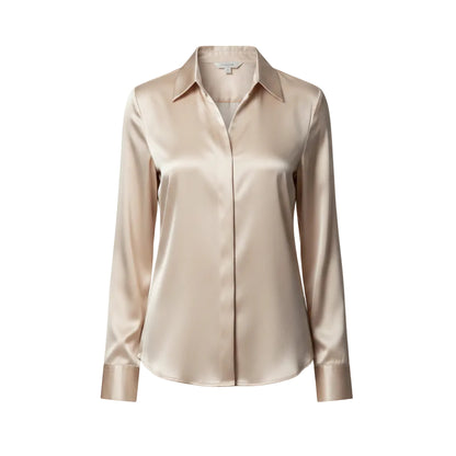 Women's elegant satin long sleeve blouse in Champagne