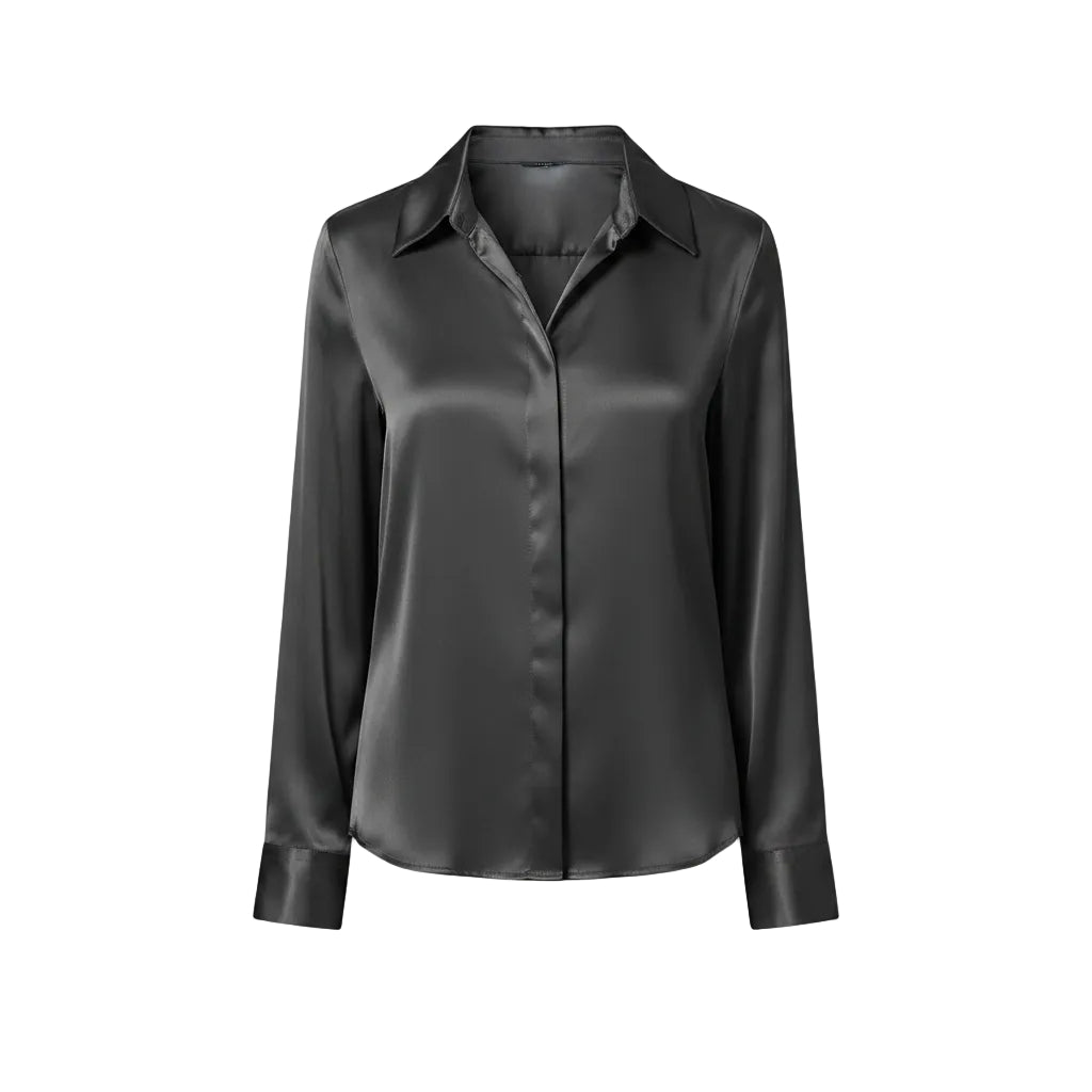 Women's elegant satin long sleeve blouse in Dark Gray