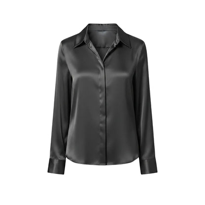 Women's elegant satin long sleeve blouse in Dark Gray