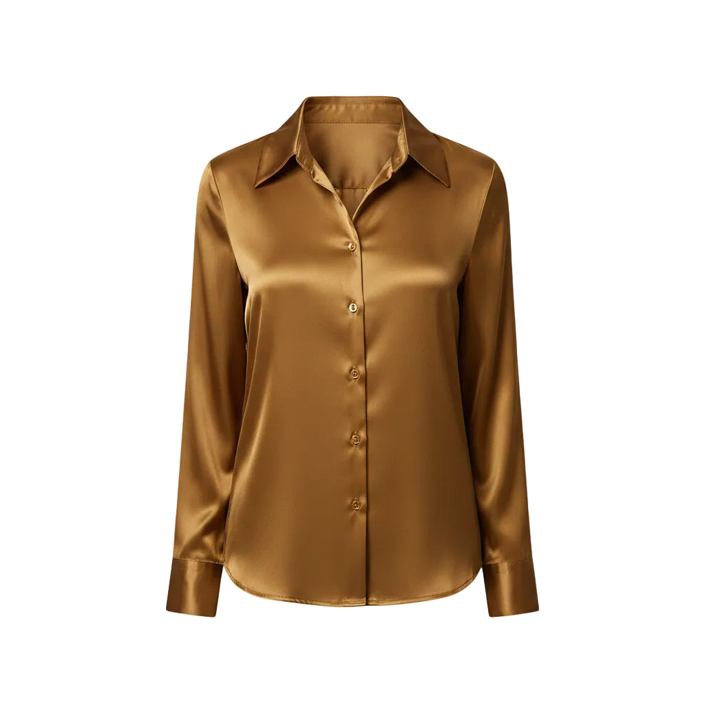Women's elegant satin long sleeve blouse in Gold