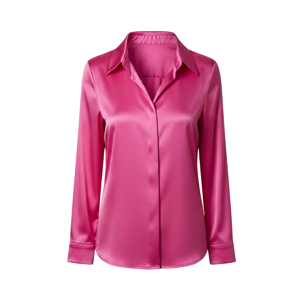 Women's elegant satin long sleeve blouse in Hot Pink