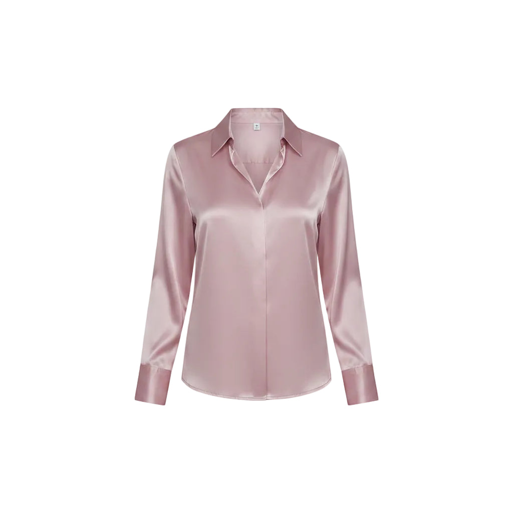 Women's elegant satin long sleeve blouse in Light Pink