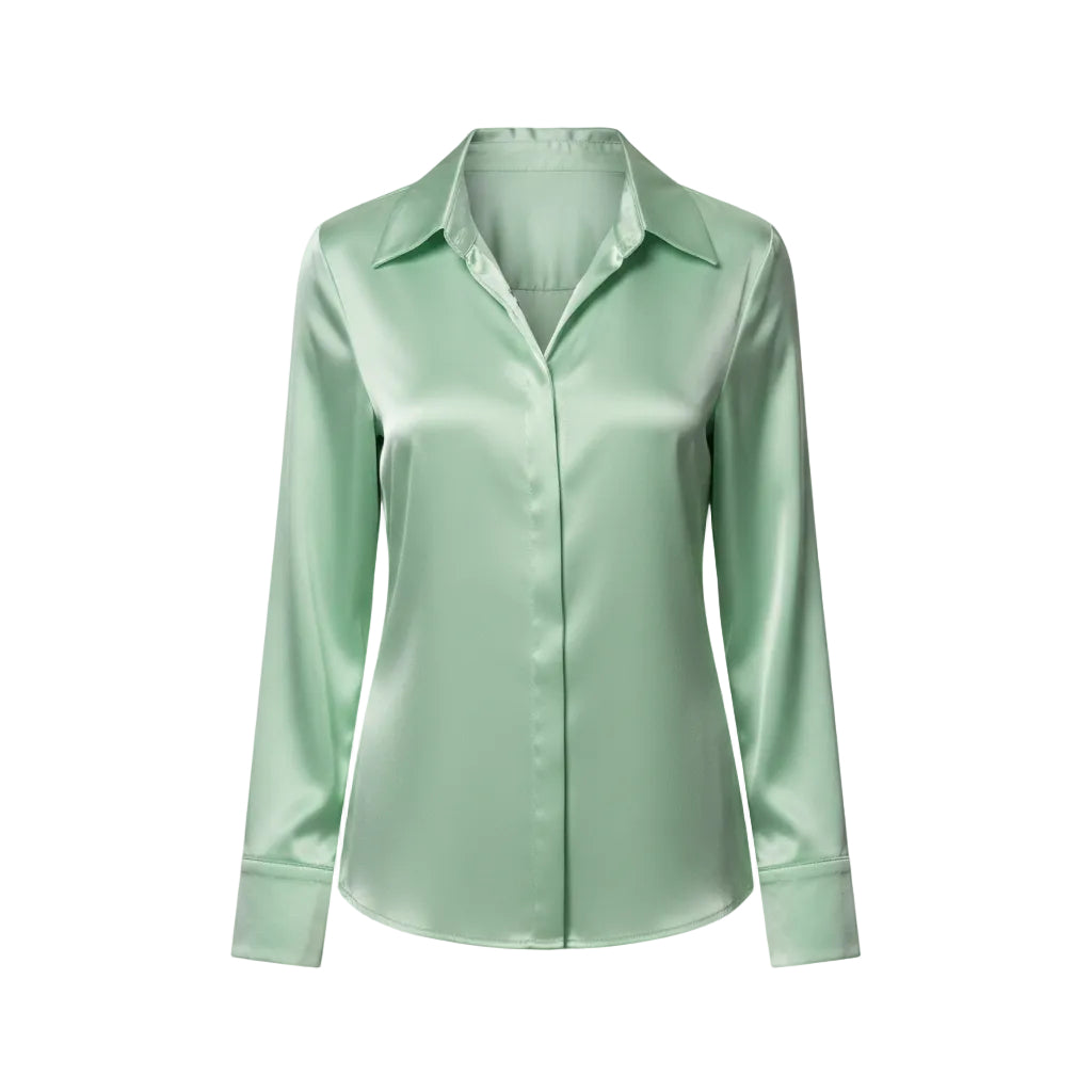 Women's elegant satin long sleeve blouse in Mint Green