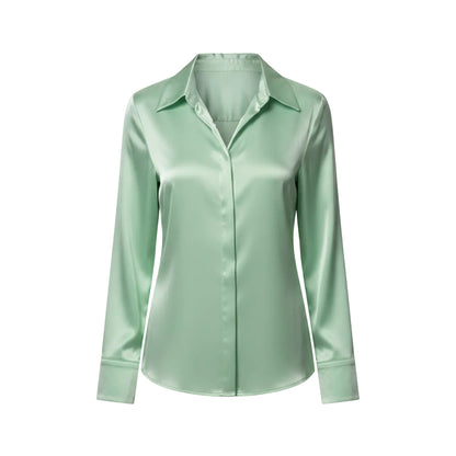 Women's elegant satin long sleeve blouse in Mint Green