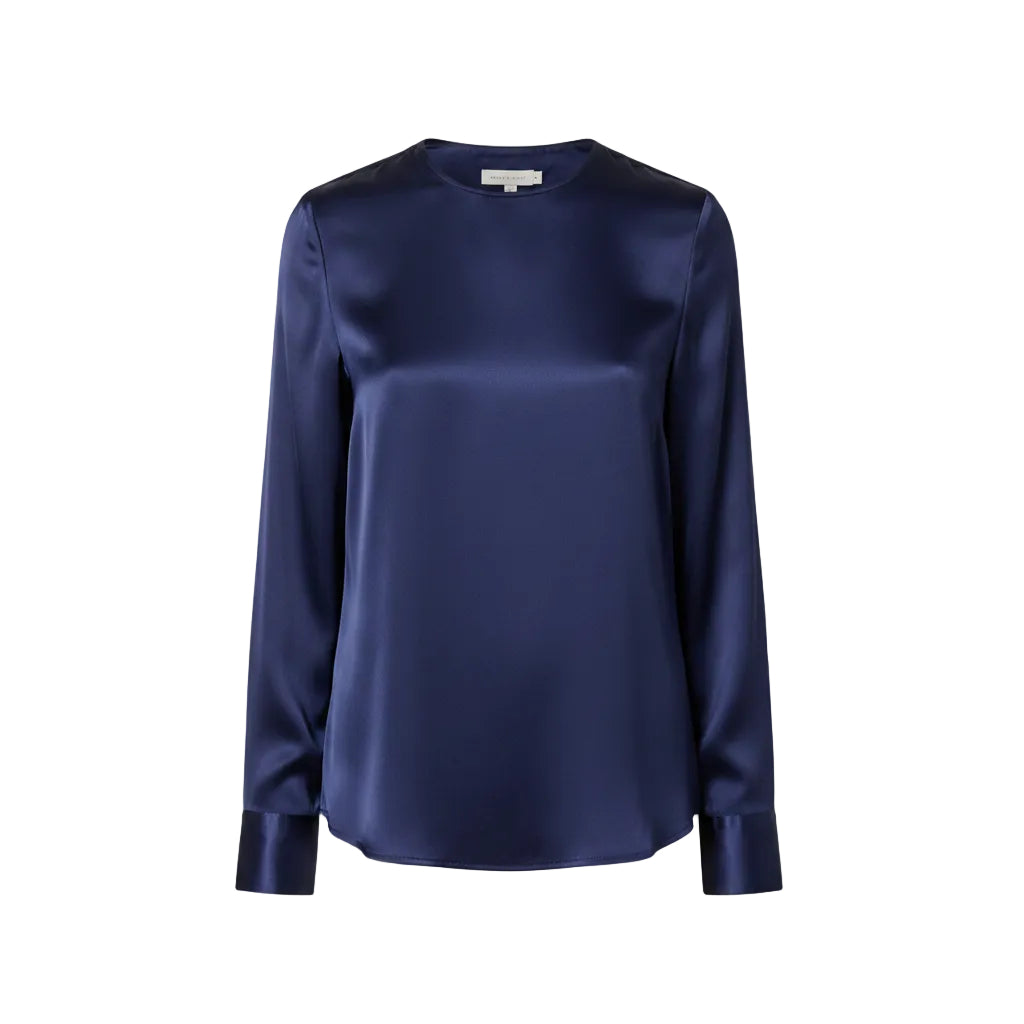 Women's elegant satin long sleeve blouse in Navy Blue4
