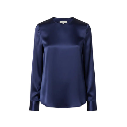 Women's elegant satin long sleeve blouse in Navy Blue4