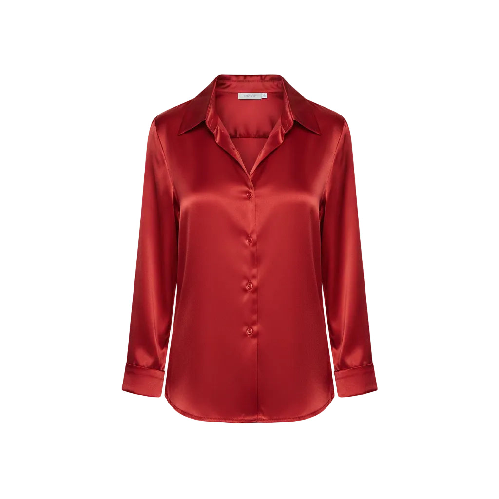 Women's elegant satin long sleeve blouse in Red