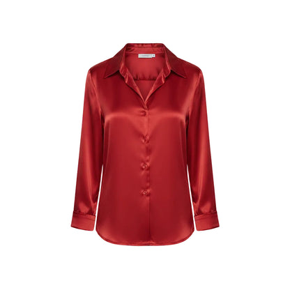 Women's elegant satin long sleeve blouse in Red
