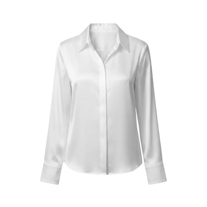 Women's elegant satin long sleeve blouse in White